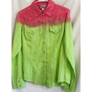Pink Cattlelac Y2K Cowgirl Western Shirt Embroidered Snap Front Red Ombre Rodeo